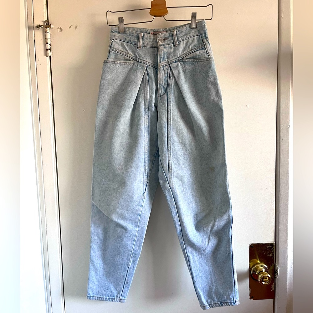 Guess Womens 27 Vintage 80s 90s light Blue High Waist Pleated Denim Jeans